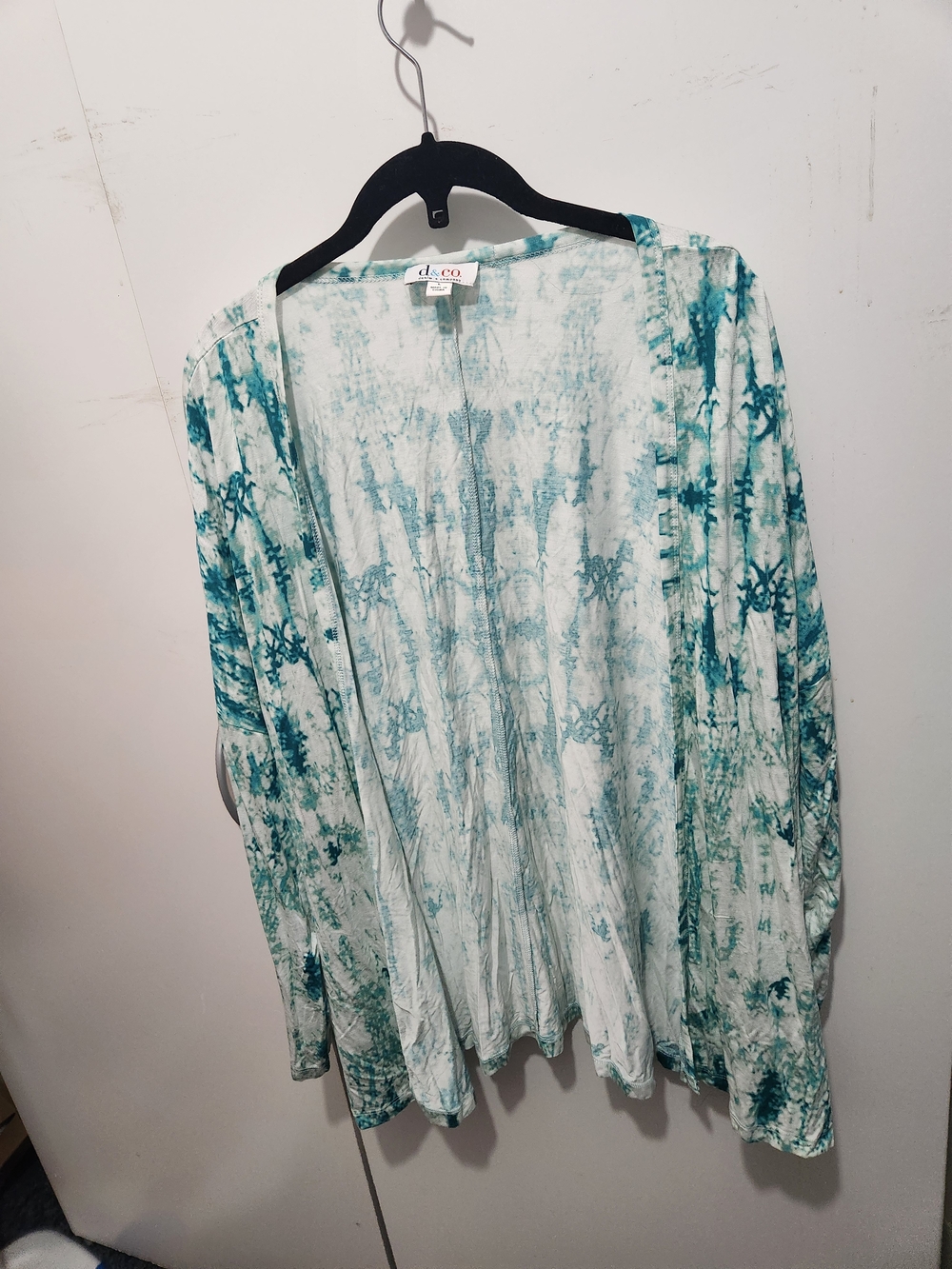 ‼️5/$20 TOP SALE‼️ D&C Lightweight Tie-Dye Open Cardigan - Teal & White